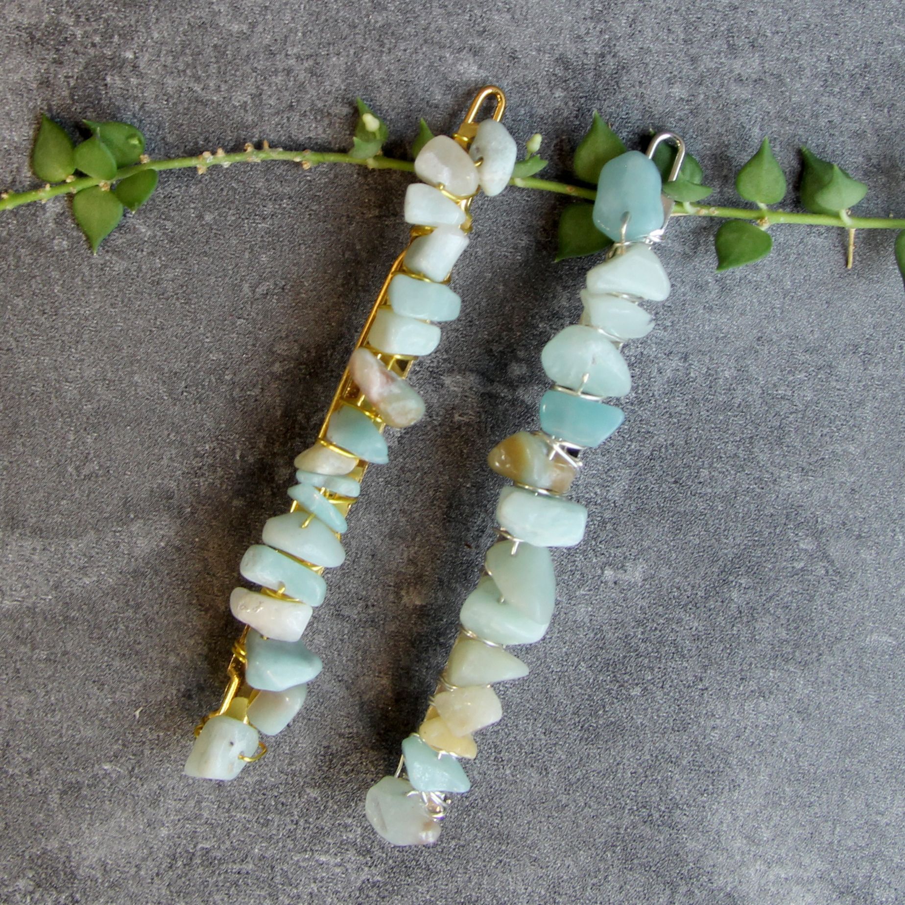 ​Amazonite​ platinum color hair clip and stone