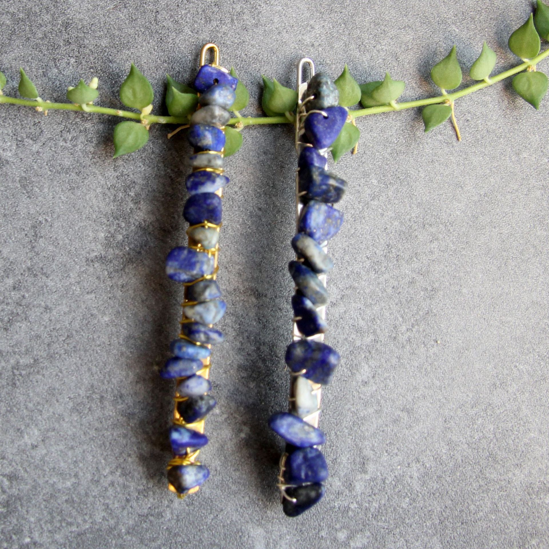 Lapis Lazuli platinum color hair clip and stone