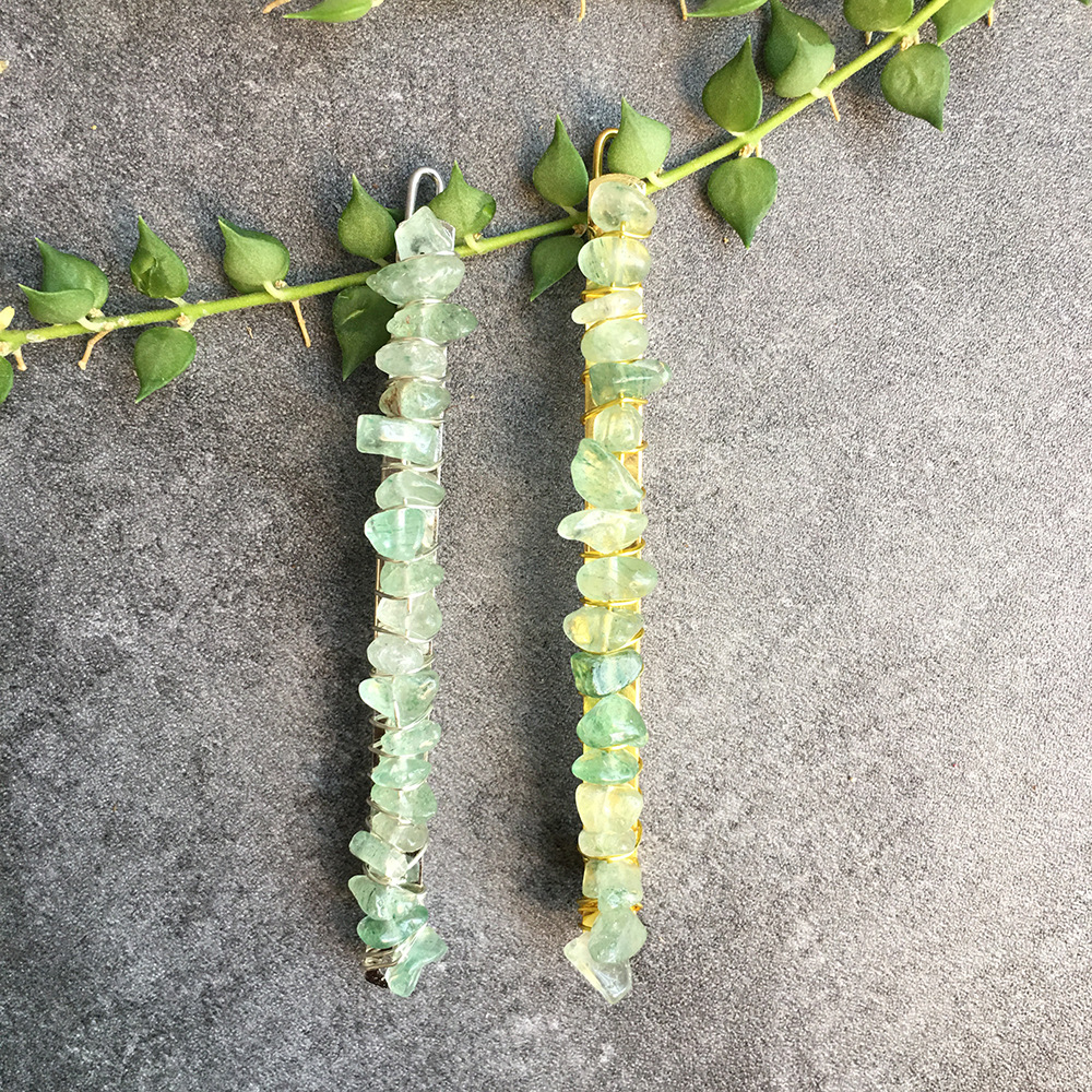 Green Strawberry Quartz platinum color hair clip a