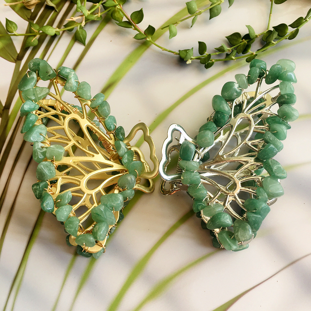 Green Aventurine Gold hair clip