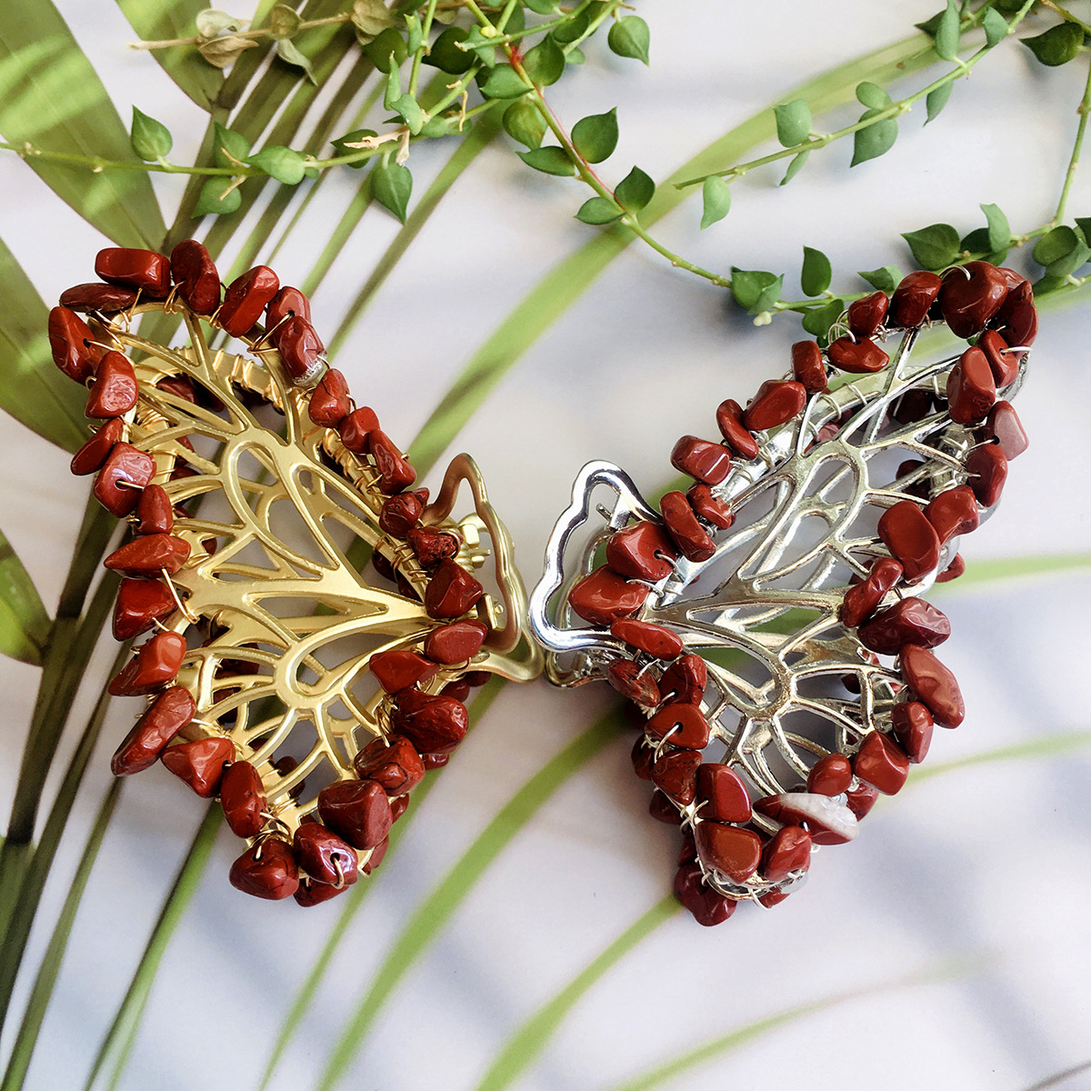 red jasper Gold hair clip