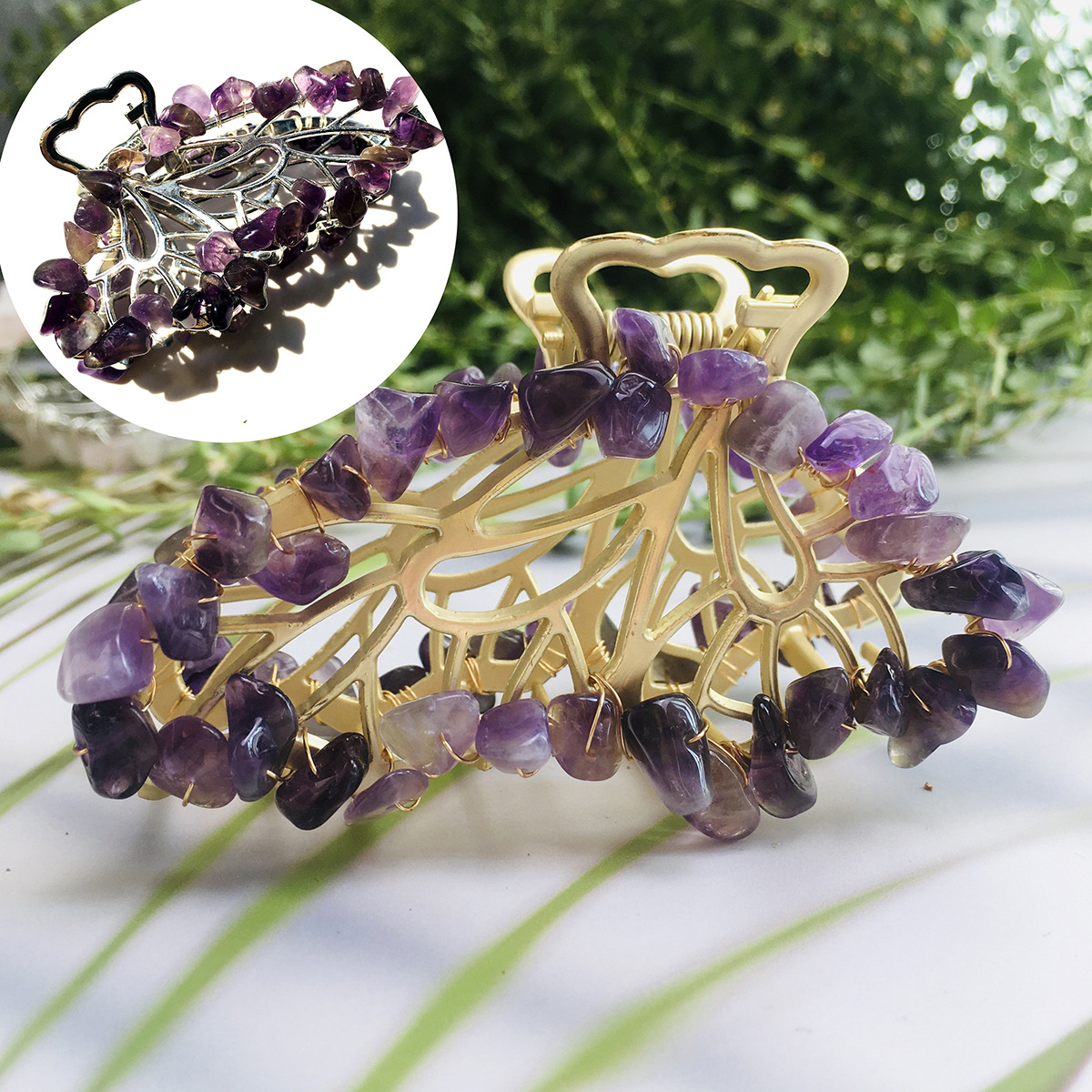 Amethyst Gold hair clip