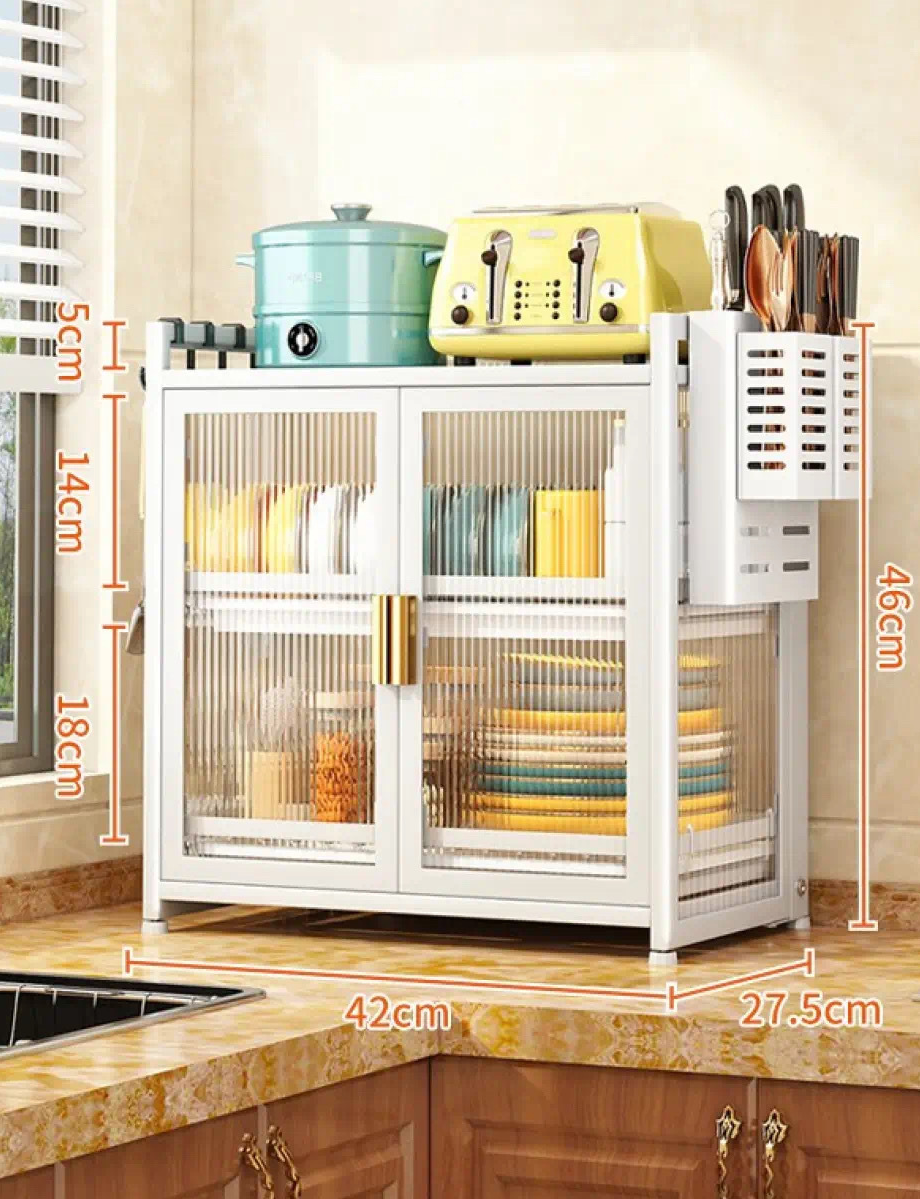 Double-layer white * folding cabinet dish rack   (knife rack * 1 chopstick * 2)