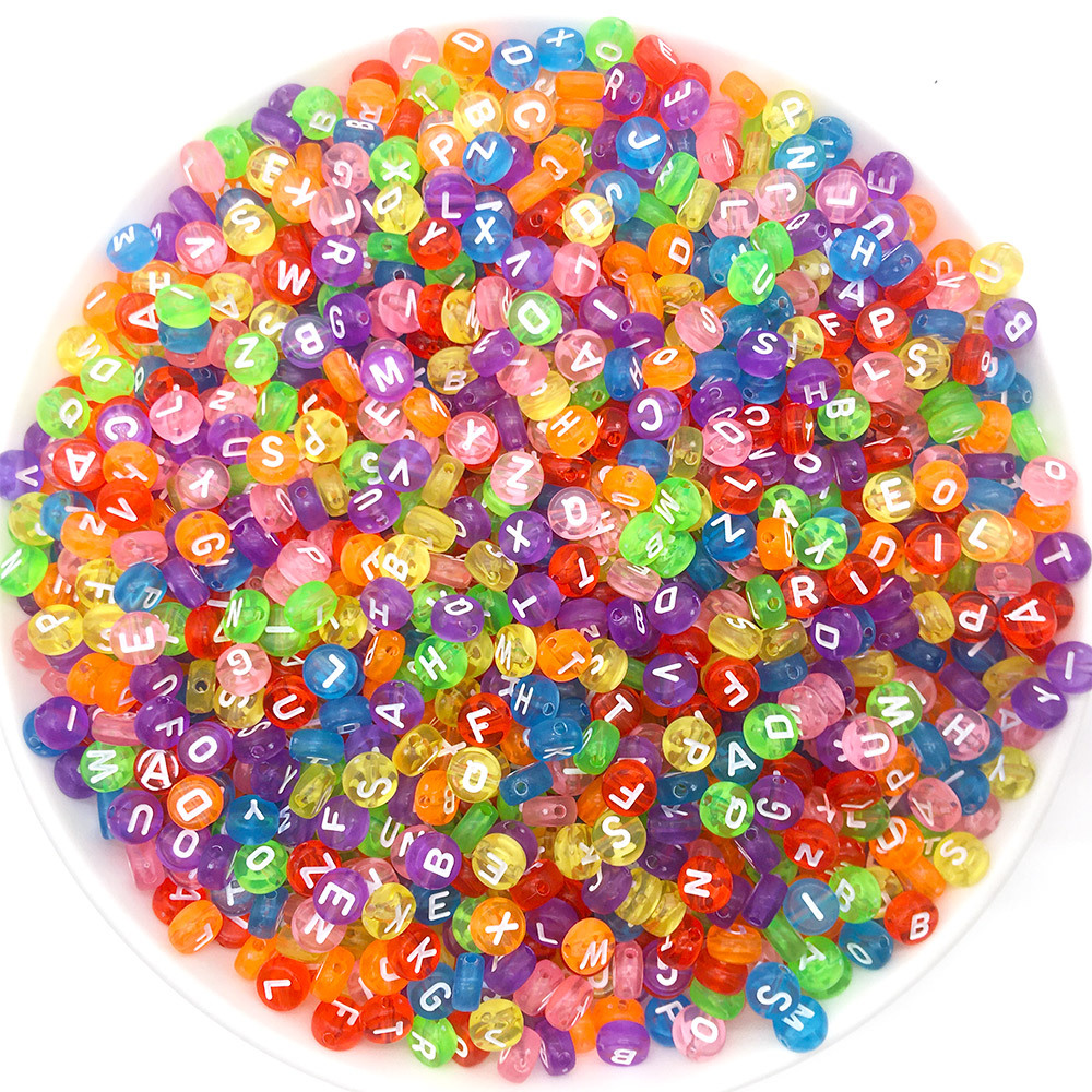 5:Randomly mix 100 circular transparent colored letters 3.5 * 7mm