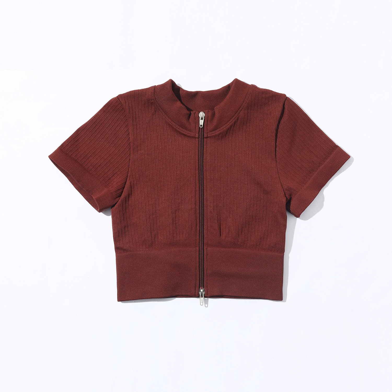 Brown zip-up short sleeves