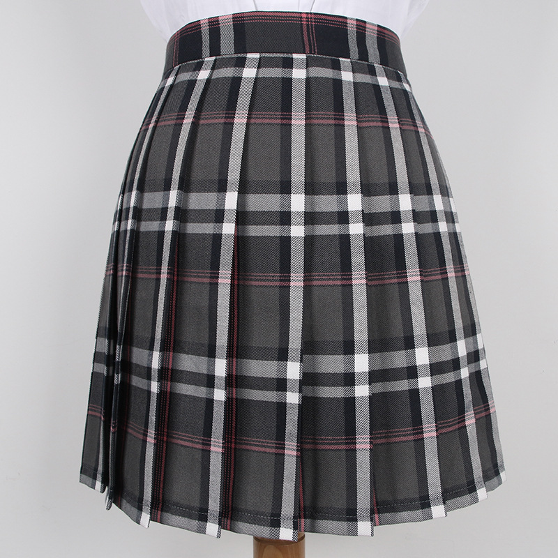 Gray cherry blossom powder black and white 33 grid skirt