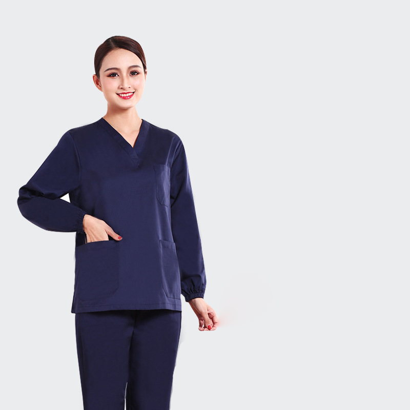 Women's navy blue long sleeve terylene cotton