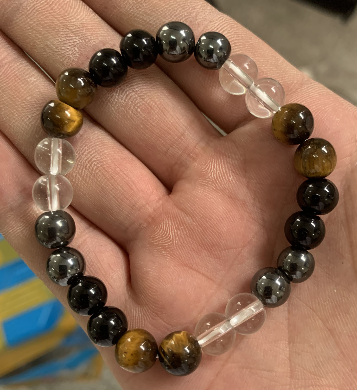 6:Tiger eye,hematite ,white crystal and Glass