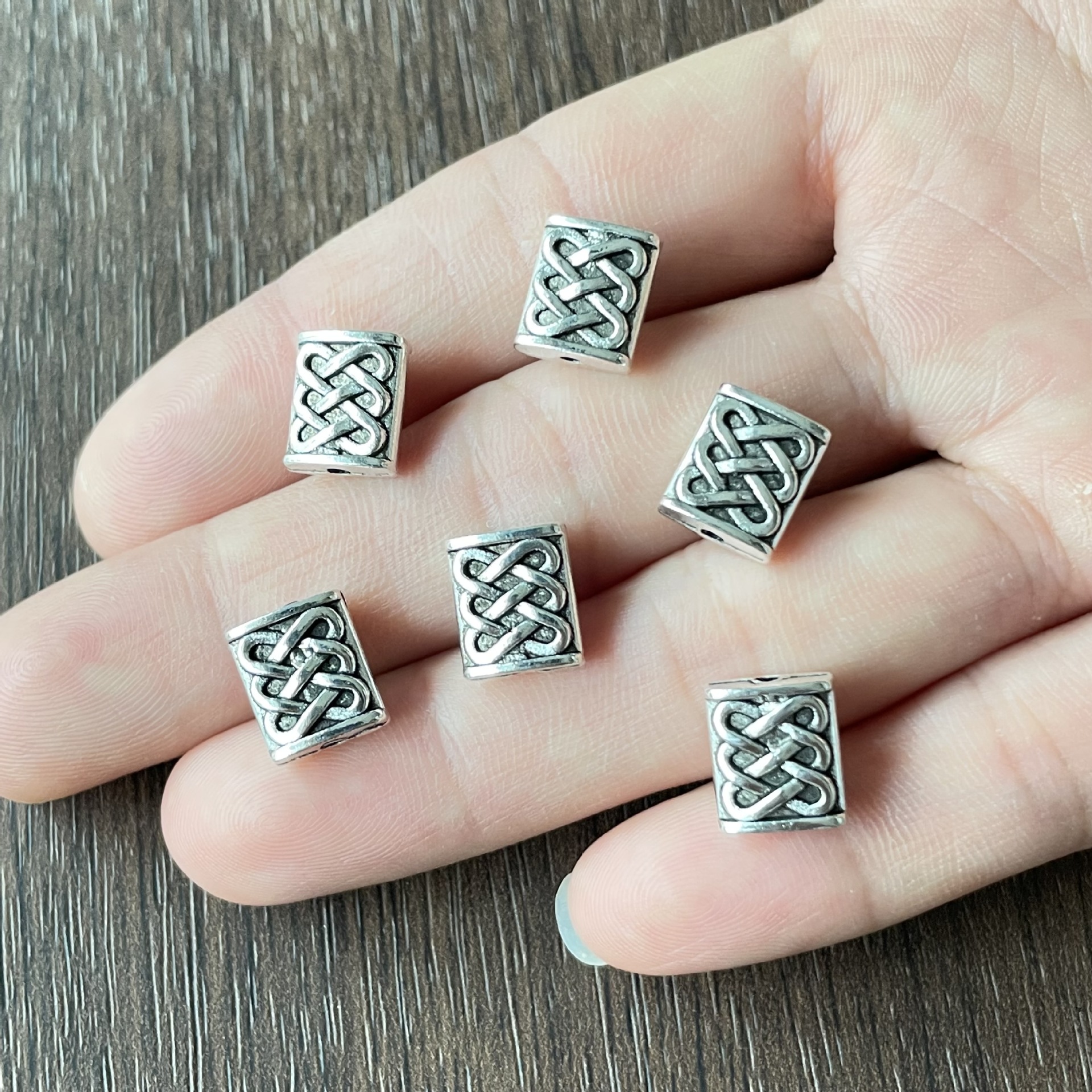 Rectangular beads = antique silver