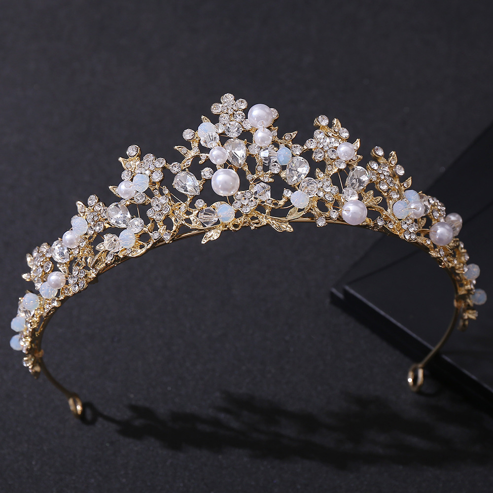 KC gold and white diamond beaded hand-made headban