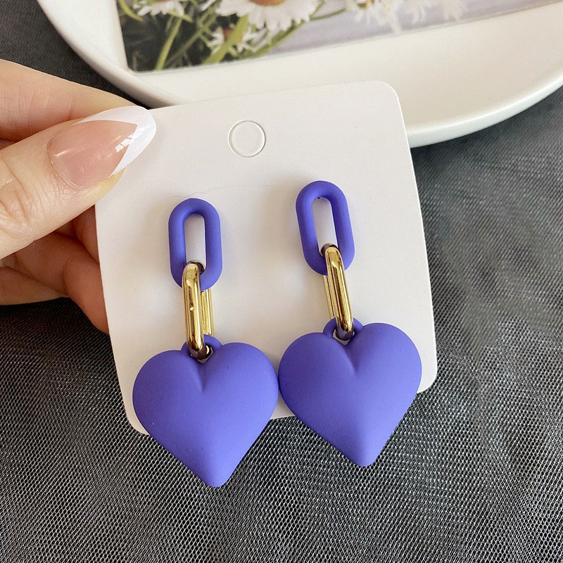 2855--2 small chain stereo heart earrings 6cm