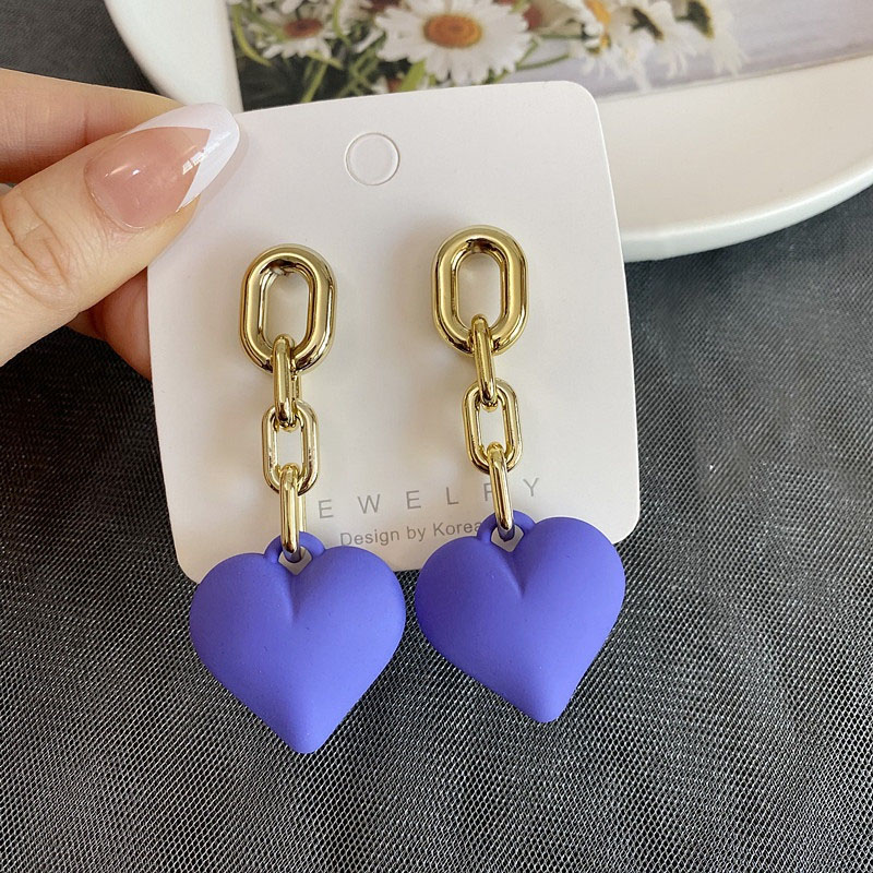 2856--4 small chain stereo heart earrings 7.2cm