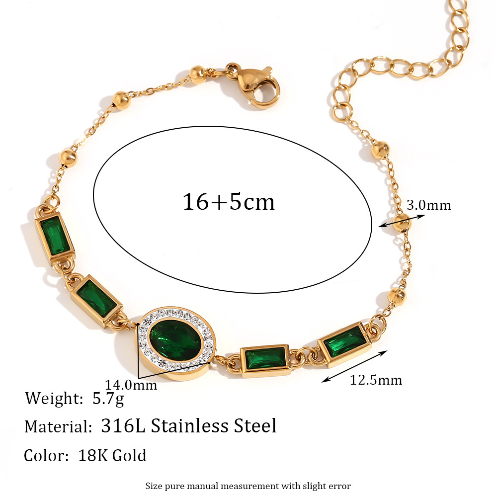 Gold white clay stone green diamond oval + rectang