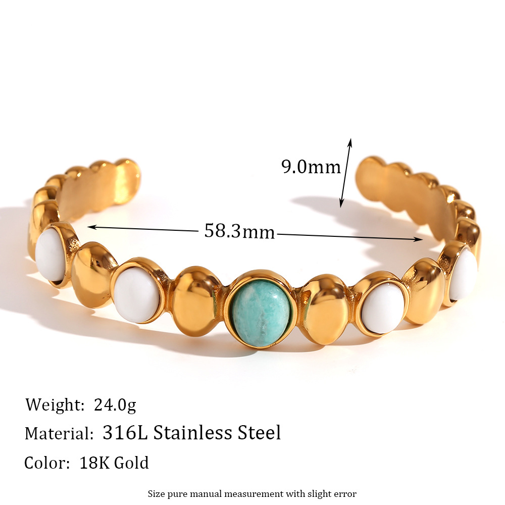 3:Oval Tianhe Stone white jade open bracelet - gold