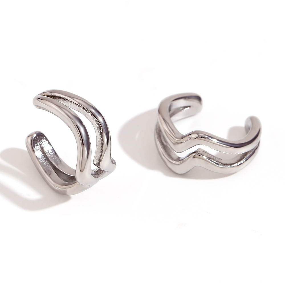 Simple double layer wavy ear clip - steel color