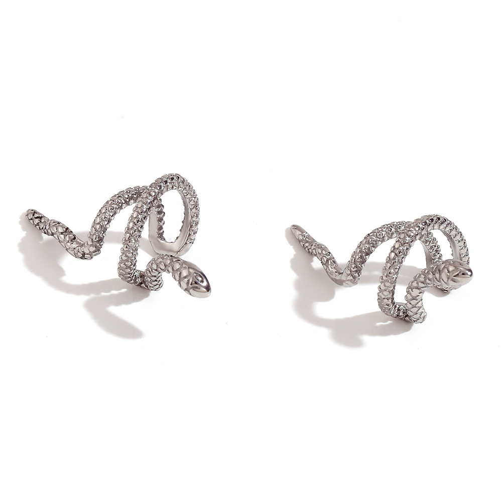 Mini plaid snake ear clip - Steel color