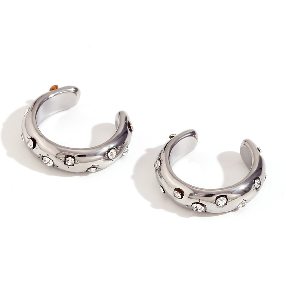 4:Mini C diamond-encrusted plain ear clip - Steel color