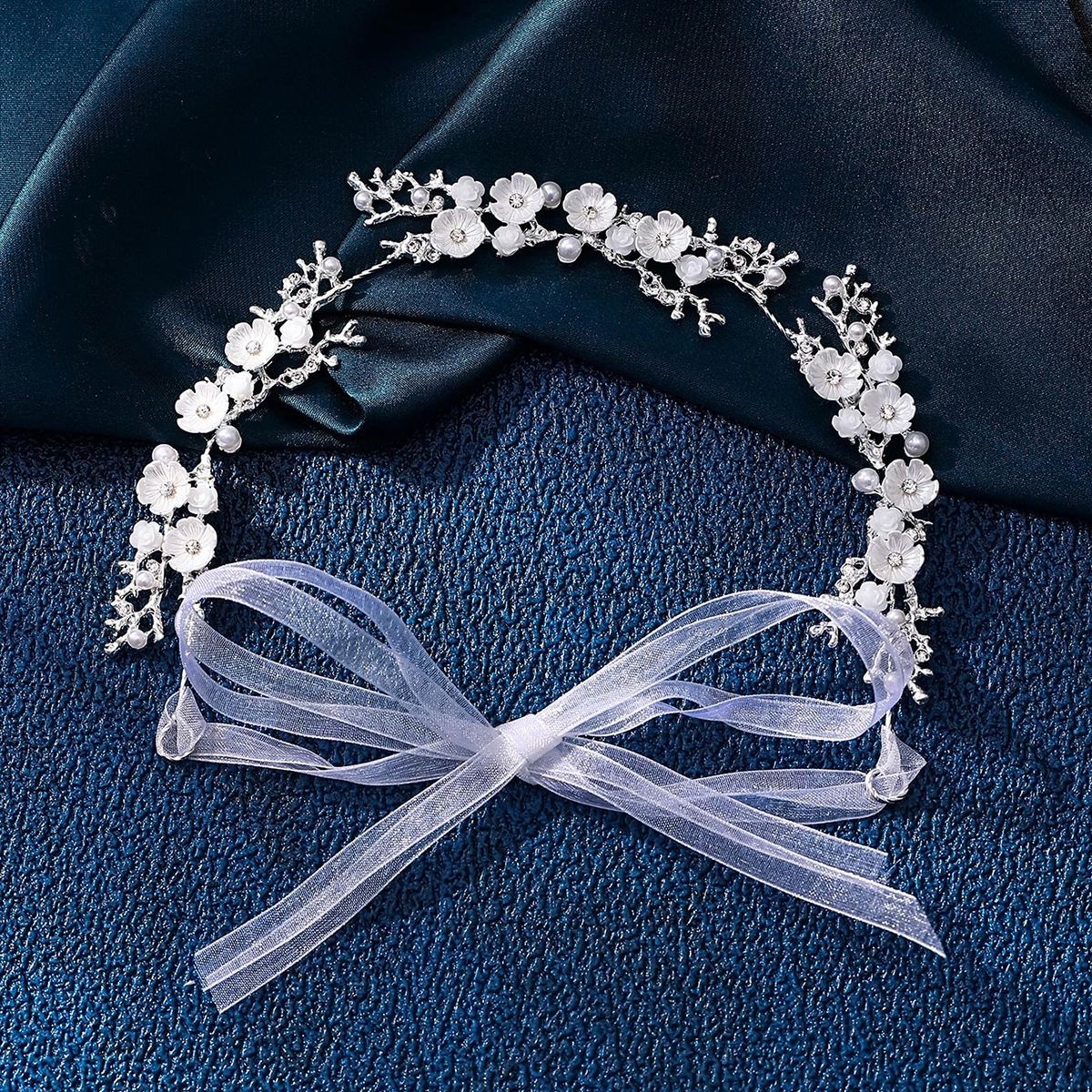 Peach blossom Silver hair chain (with ribbon)