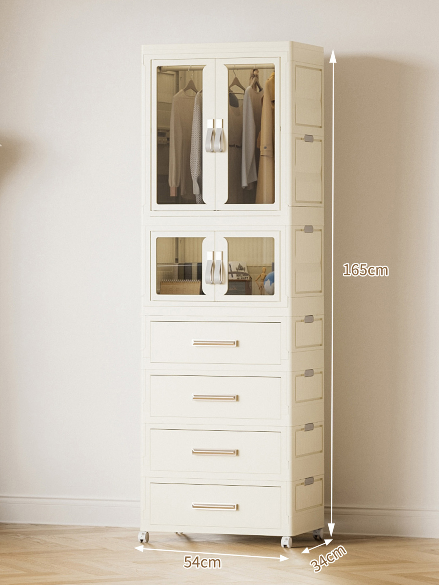 One large wardrobe   one folding cabinet   four drawers