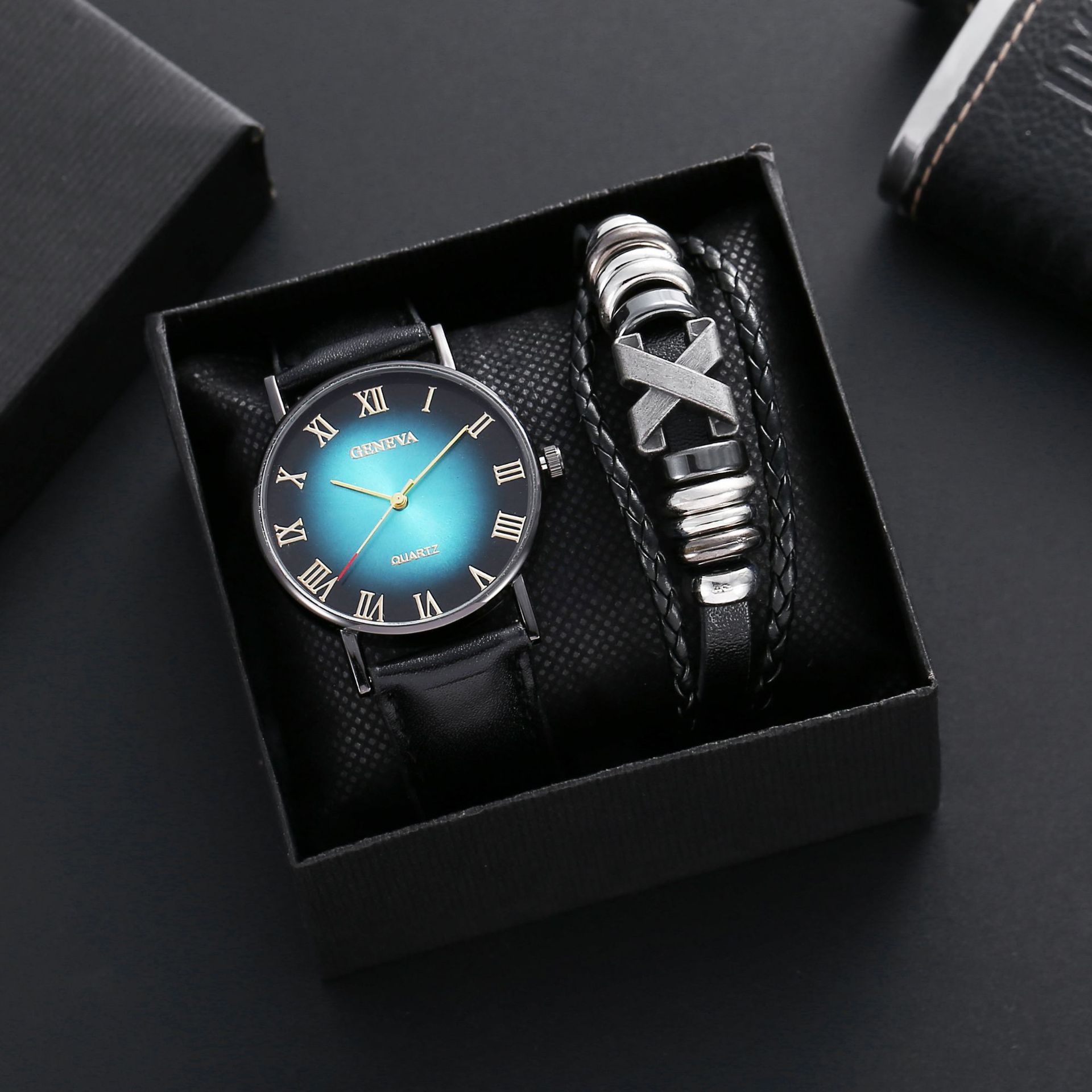 F watch, bracelet and box