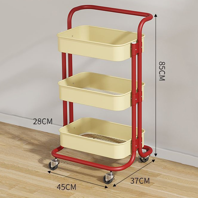 3 layer beige basket - red pole trolley