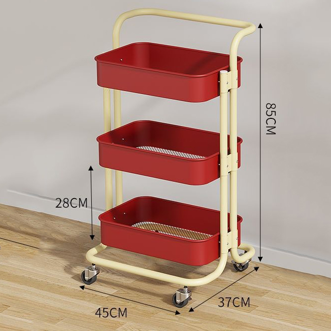 3 layer red basket - beige pole trolley