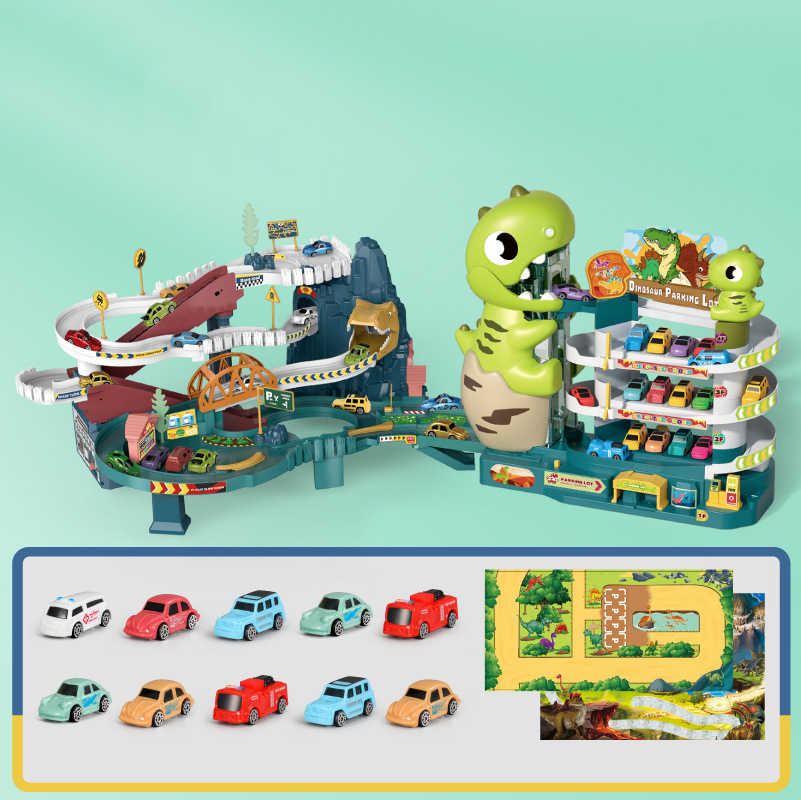 [Gift box]Dinosaur Panshan Road   Dinosaur Car Building (including 10 cars   beautiful stickers   map)