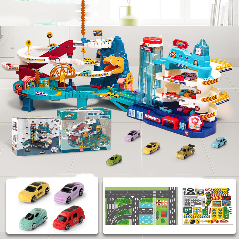 [Gift box]Dinosaur Panshan Road   4-story car building (including 10 cars   beautiful stickers   map)