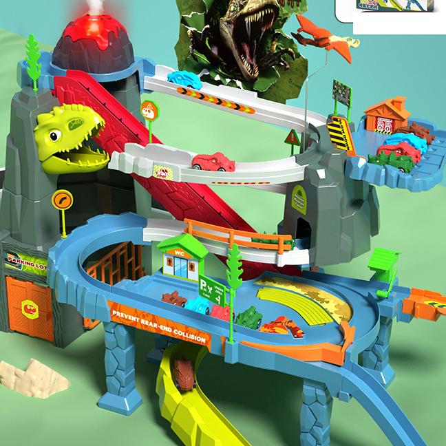 [Gift box]Dinosaur Volcano Spray Adventure (includes 8 cars   beautiful stickers   map)