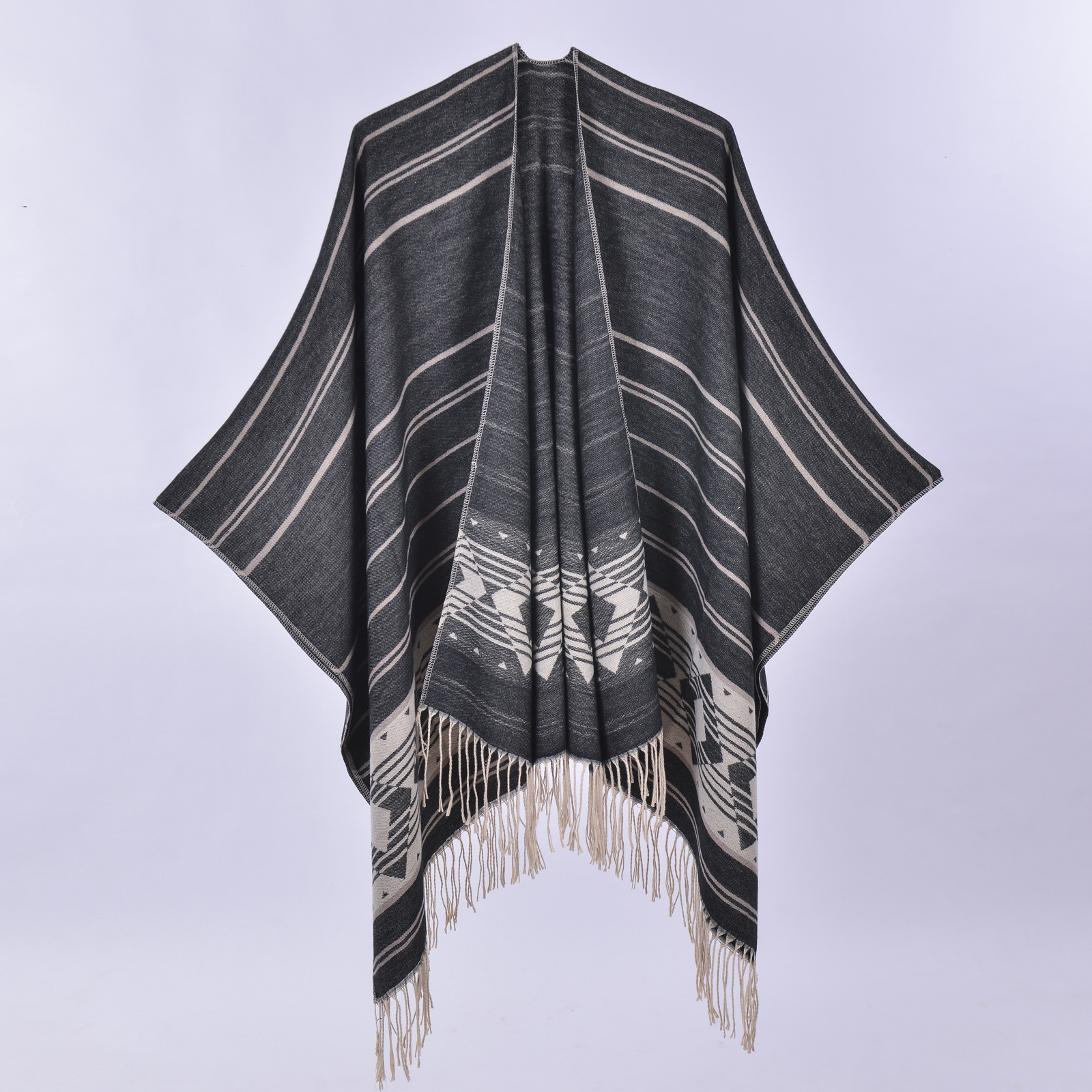 Black and white diamond fringe stripes