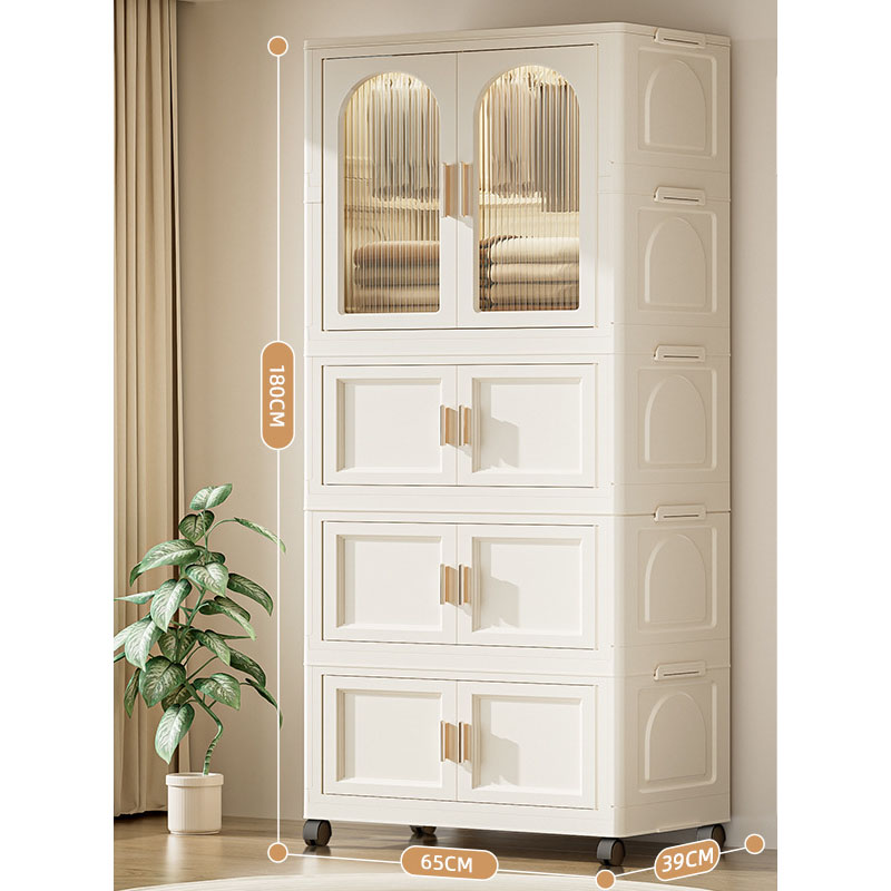 Clothes   3-layer folding cabinet - cream color