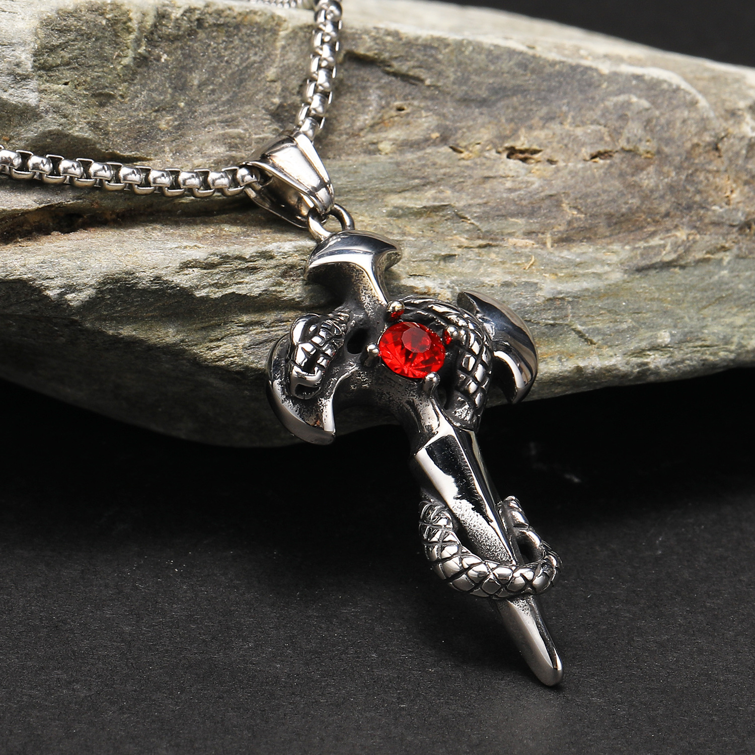 Steel color Red Diamond pendant + Steel color 3.0