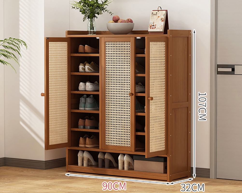 Storage shoes cabinet plastic rattan door eight layers three doors