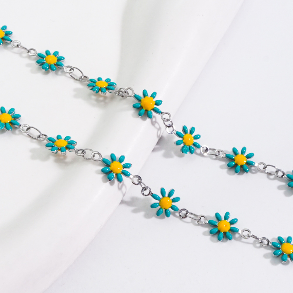 Steel color chain - blue flower