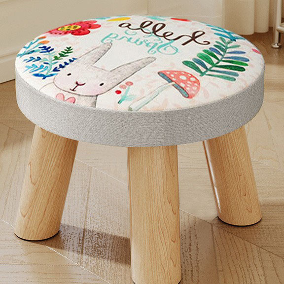 Rabbit three-legged solid wood round stool removable