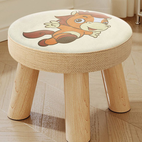 The three-legged solid wood round stool is removable