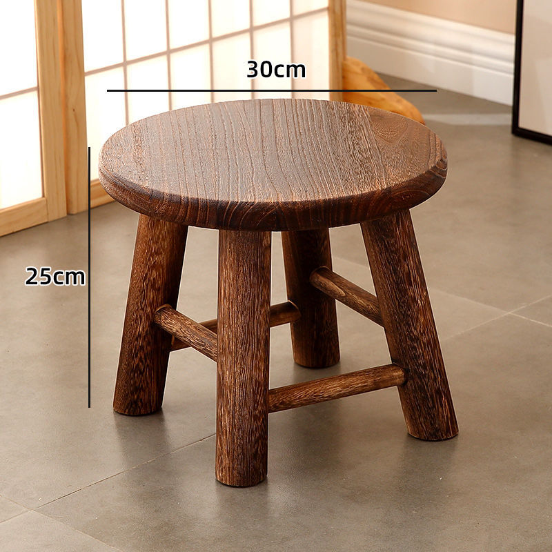 Heavy baked color solid wood round stool small