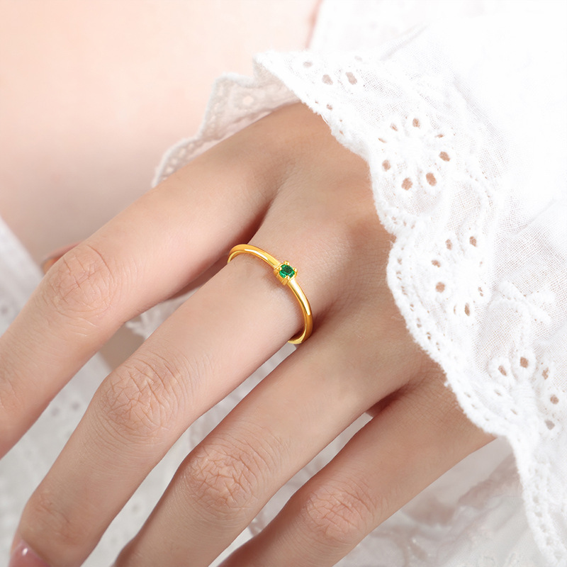 A521- Green nanolithite Gold ring 6