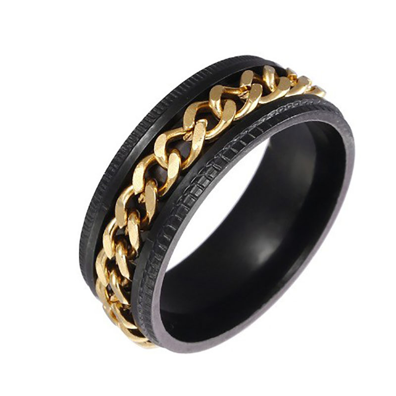 Black ring   gold chain 5