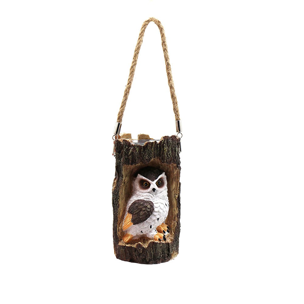 Solar Tree Stump Owl Hanging Light (Brown)