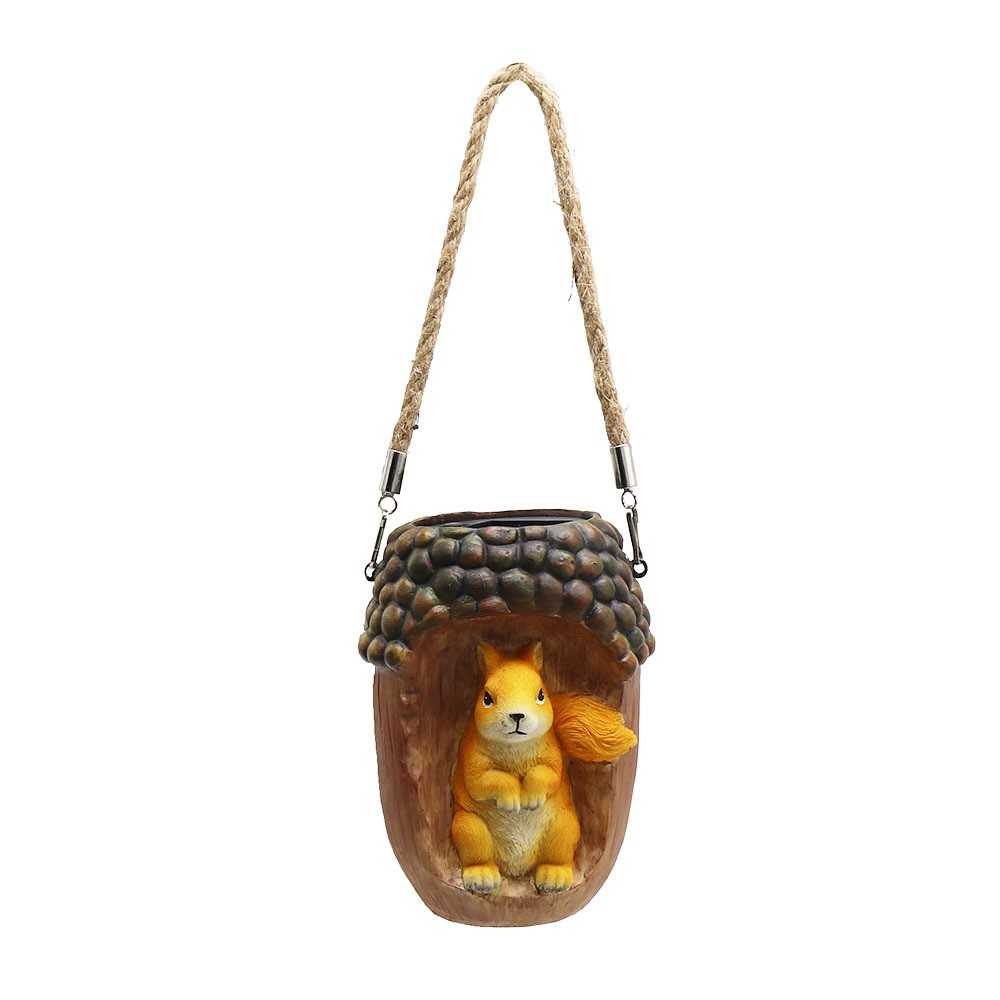 Solar squirrel pine cone hanging light