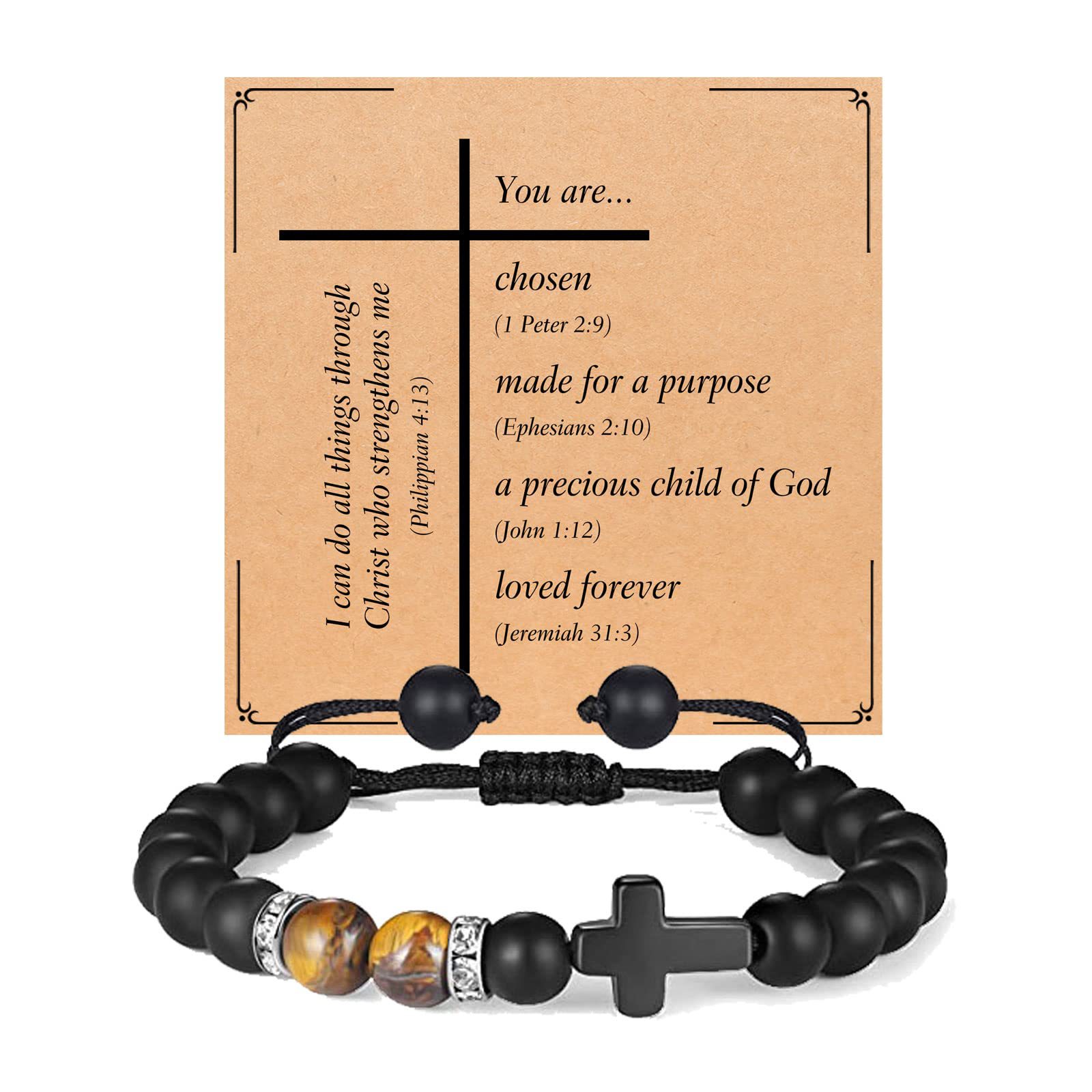 1:Tiger Eye Frosted stone white diamond circle Cross bracelet  You are chosen card