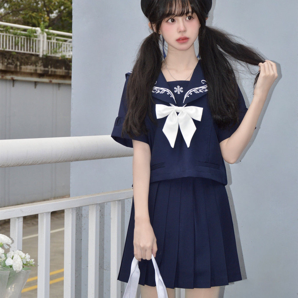 Cyanotic short sleeve   skirt   bow tie