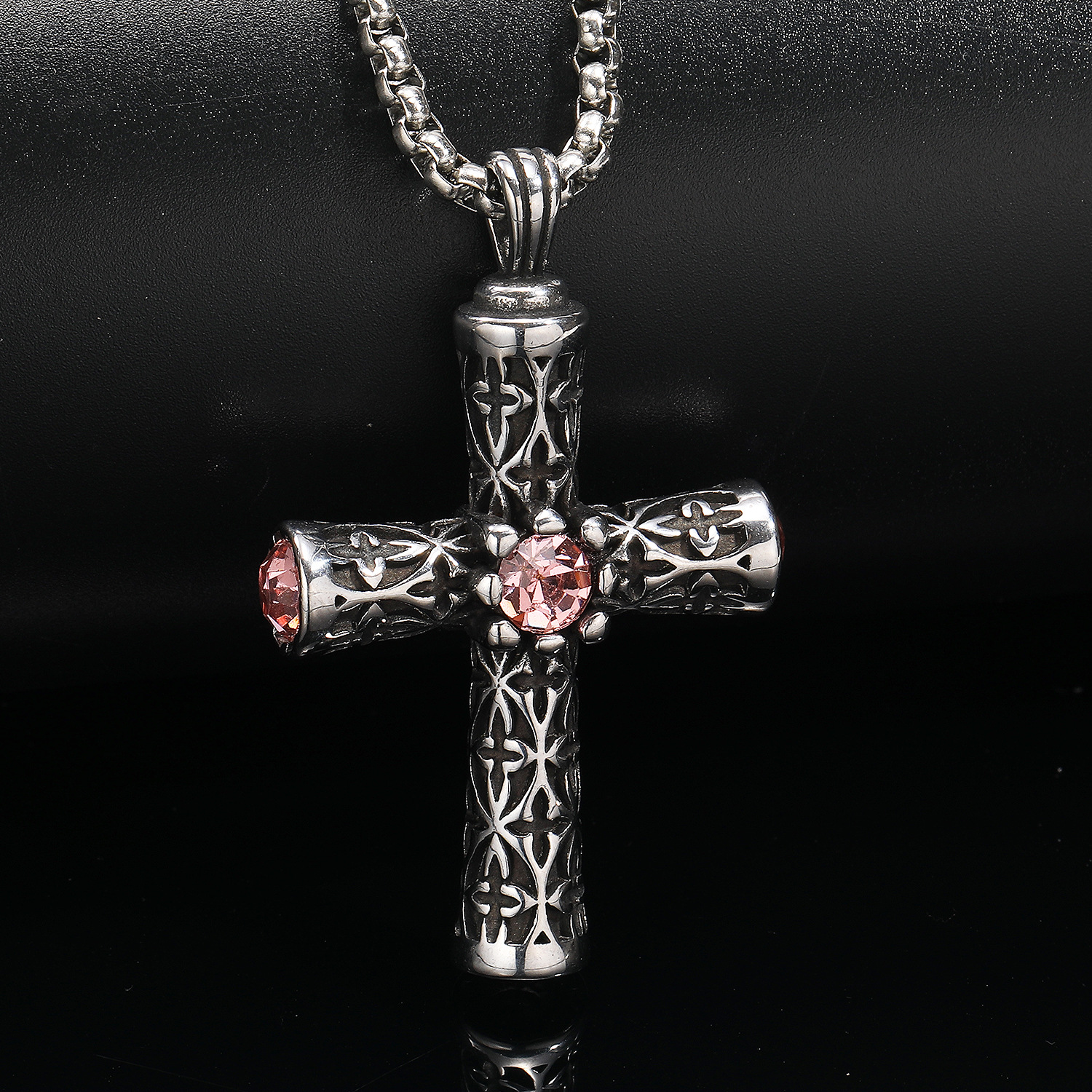 Steel pink Diamond C Pendant + steel color 60CM sq