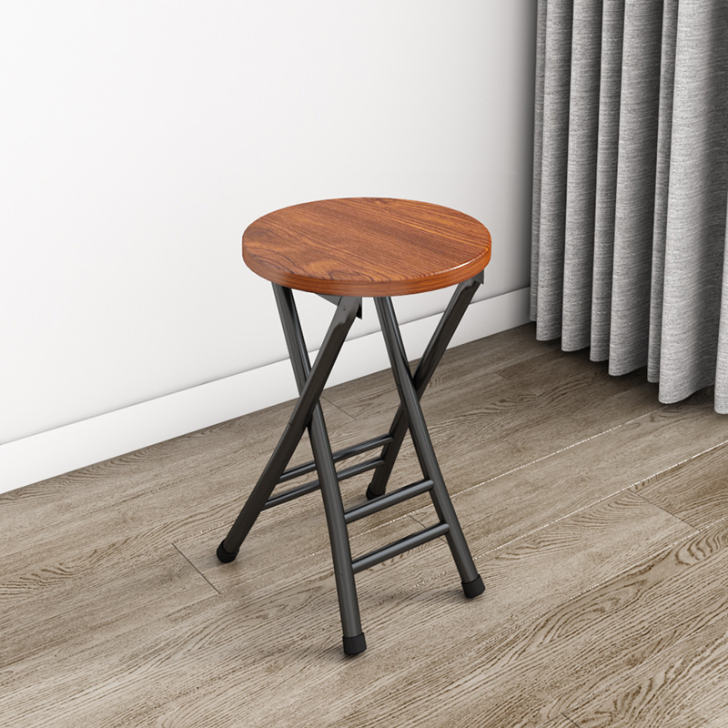 Dark brown double beam stool with black legs