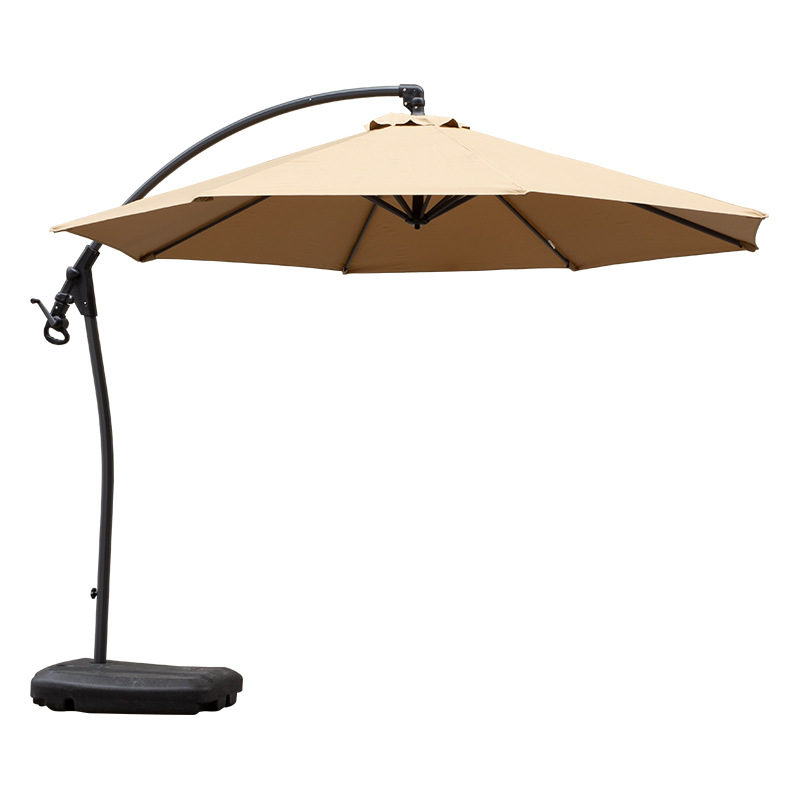 Aluminium - 3 m Hand push banana umbrella khaki color   80L mobile base