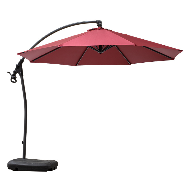 Aluminum-3m hand-push banana umbrella wine red   80L mobile base