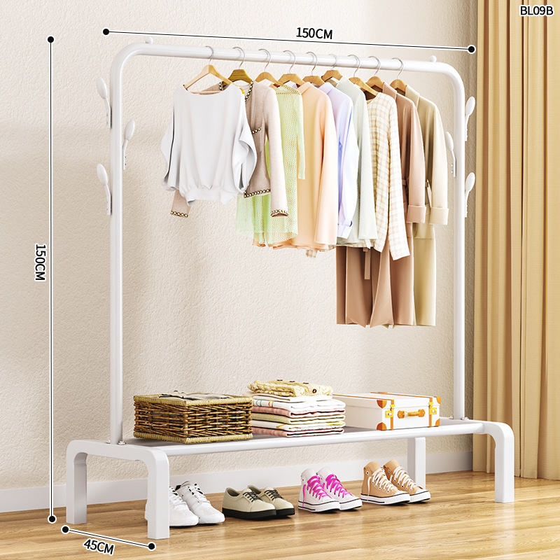 White 150cm single pole iron coat stand   five hooks