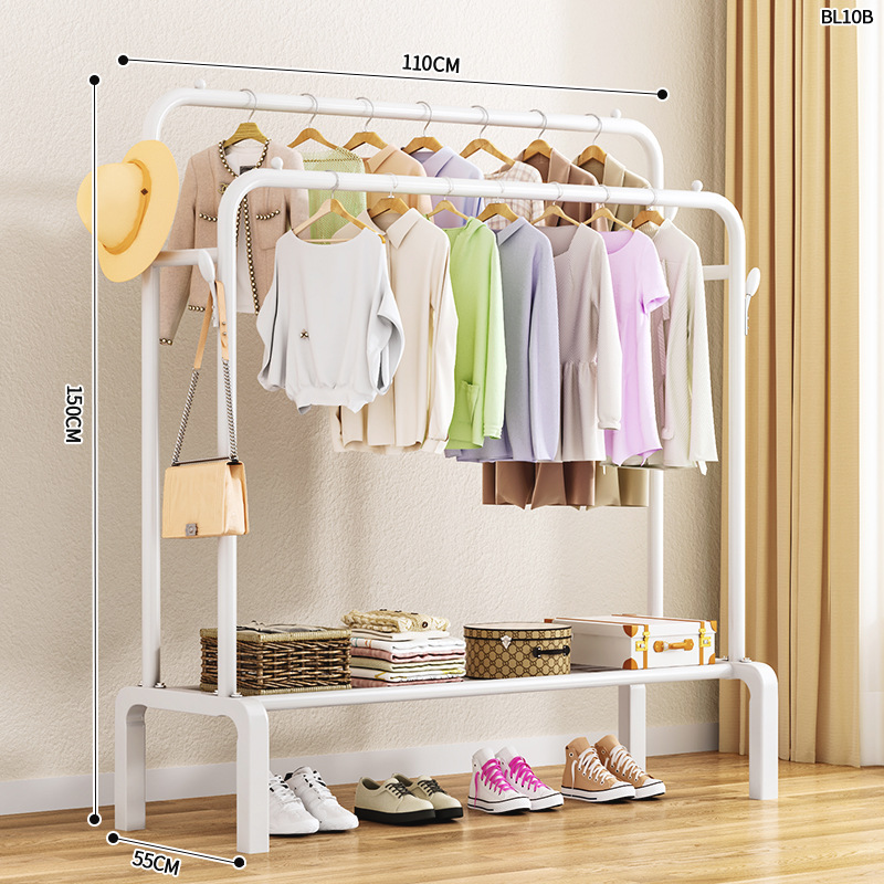 White 110cm double pole coat rack   four hooks