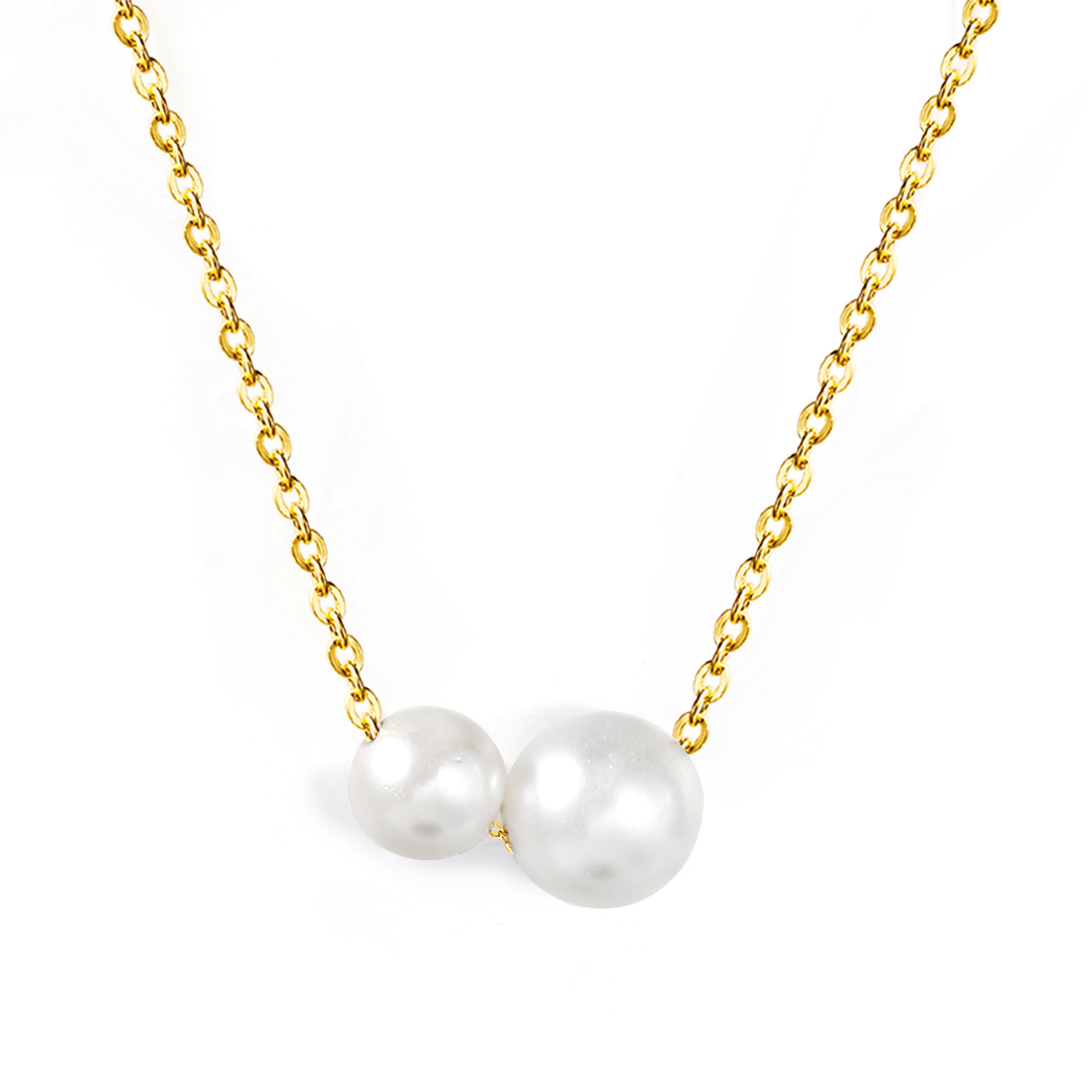 4:2 size white pearl necklace gold